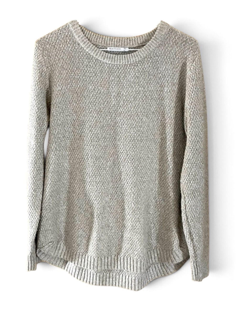 Tan Pullover Cable Knit Crew Neck Hi-Lo Sweater